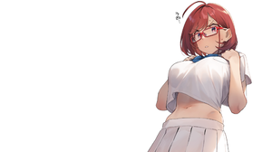 Anime Anime Girls Simple Background Blush Glasses Meganekko Pleated Skirt Crop Top Miyabi92 White Ba 2560x1440 Wallpaper