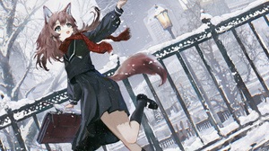 Anime Anime Girls Fox Girl Snow School Uniform Scarf Brunette 5788x4093 Wallpaper