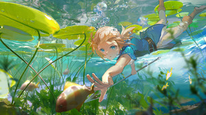 The Legend Of Zelda The Legend Of Zelda Breath Of The Wild Link Diving Fish Water Lily Pads Underwat 1736x1000 wallpaper