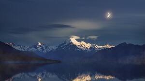 Photography Reflection Landscape Night Nightscape New Zealand Mount Cook Moon Mountains Peak Lake Wa 6000x4000 Wallpaper