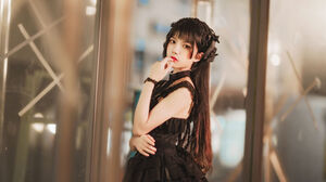 Cherryneko Women Model Asian Long Hair Dark Hair Night Gothic Lolita Black Dress 2698x1800 Wallpaper