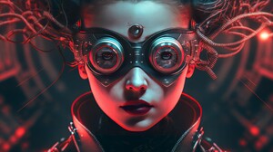 Ai Art Women Cyberpunk Glasses Goggles Wires Face 4579x2616 Wallpaper
