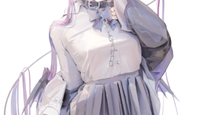 Purple Hair Anime Girls Purple Eyes Horns Collar Chains White Background Simple Background Minimalis 4344x6080 wallpaper