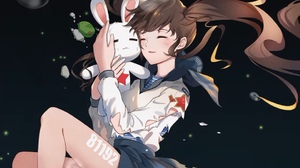 Anime Girls Black Background School Uniform Anime Schoolgirl Closed Eyes Rabbits 1080x1920 Wallpaper