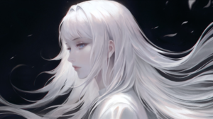 Digital Art Artwork Illustration Anime Anime Girls Face Long Hair White Hair Blue Eyes Women Looking 2766x1500 Wallpaper