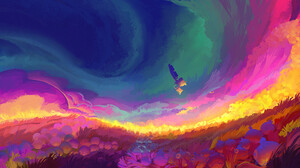 Digital Art Artwork Illustration Landscape Colorful Field Clouds Spaceship Concept Art Fantasy Art 3840x2160 Wallpaper
