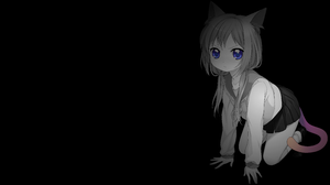 Anime Girls Black Background Dark Background Simple Background Selective Coloring Cat Girl Cat Ears  4978x2800 Wallpaper