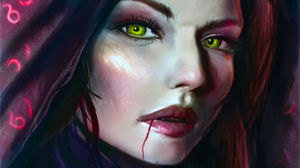 Blood Dark Face Fantasy Girl Green Eyes Vampire Woman 1958x1226 Wallpaper
