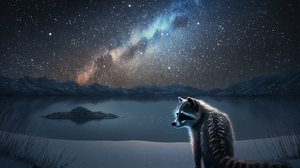 Arctic Raccoons Ai Art Animals Snow Mountains Stars Starry Night Water Reflection 1536x1024 Wallpaper