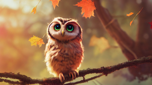 Owl Fall Forest Animals Nature Leaves 2304x1536 Wallpaper