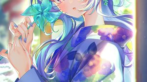 Anime Anime Girls Ganyu Genshin Impact Genshin Impact Kimono Looking At Viewer Horns Long Hair Blue  2457x4096 wallpaper