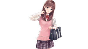 Girl School Uniform Original Anime Smile Brown Hair Skirt Bag 2400x1449 Wallpaper