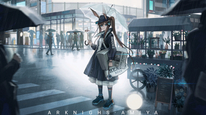 Arknights Anime Amiya Arknights Anime Girls Umbrella Rain City Ponytail Horse Girls Animal Ears 1514x960 Wallpaper