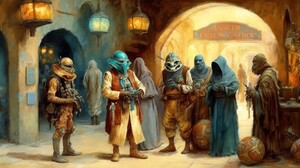 Ai Art Star Wars Tatooine Painting City Helmet People 3136x1792 Wallpaper