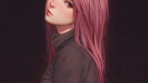 Elfen Lied Anime Girls Monster Girl 2D Long Hair Fan Art Horns Looking At Viewer Simple Background B 1280x1280 Wallpaper