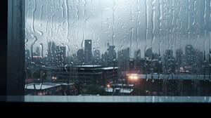 Ai Art City Rain Window Building 3854x2160 Wallpaper
