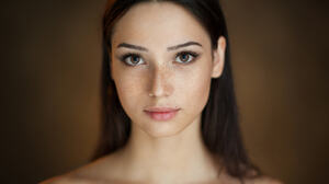 Women Mariya Volokh Face Portrait Freckles Maxim Maximov Brunette Brown Eyes Bare Shoulders 2048x1369 Wallpaper