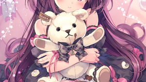 Anime Anime Girls Purple Hair Purple Eyes Teddy Bears 1254x1771 Wallpaper