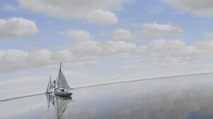 The Truman Show Boat Sea Sky Painting Water Clouds Reflection 1600x864 Wallpaper