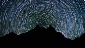 Photography Night Nature Landscape Stars Long Exposure Light Trails Circle Mountains Black Silhouett 2000x1334 Wallpaper