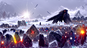 Magic Stonehenge Crow Lightning Ceremony Colorful 4552x2560 Wallpaper