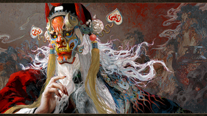 Huang Guangjian Artwork Mask Peking Opera Chinese Clothing White Hair Fantasy Art 2500x1406 Wallpaper