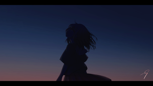 Anime Anime Girls Artwork Clear Sky Sunset Silhouette Simple Background Outdoors 3280x1860 Wallpaper
