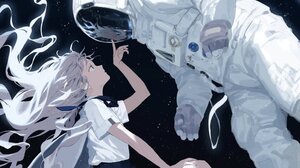 Fantasy Girl Space Astronaut White Hair Sailor Uniform Artwork 1017x2048 Wallpaper