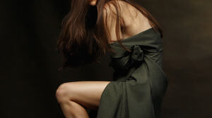 Ivan Kovalyov Women Brunette Long Hair Dress Bare Shoulders Studio Hair Over One Eye 1636x2000 Wallpaper