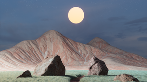 Digital Art Artwork Illustration Digital Nature Mountains Sun Sky Landscape Night Nightscape Rocks 4800x2815 Wallpaper
