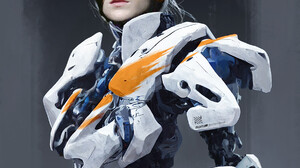 Artwork Digital Art Women Machine Cyborg Ryouta Otsuka Science Fiction Gray Background Hair Over One 1800x2123 Wallpaper