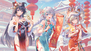Honkai Impact Criin Anime Girls Kiana Kaslana Bronya Zaychik Festivals Chinese New Year Lantern Fest 2867x2000 Wallpaper