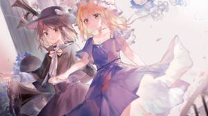 Anime Girls Touhou Maribel Hearn Usami Renko Holding Hands Flowers Musical Instrument Blue Dress Bru 2300x1725 Wallpaper