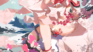 Sinicism Chinese Characteristics Anime Girls Red Eyes Flowers Plum Blossom Bodhi Wushushenghua 5040x7128 Wallpaper