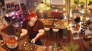 Steviefeesh Cooking Sushi Couch Plants Knife Red Panda Fairy Lights Wine Multiple Display Monitor Bo 2921x1426 Wallpaper