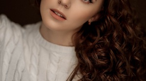 Vladimir Vasilev Women Brunette Curly Hair Head Tilt White Clothing Simple Background Portrait 1440x2159 Wallpaper