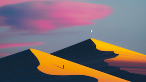 Digital Art Artwork Illustration Dunes Desert Landscape Sand Sky Clouds Sunlight Moon Simple Backgro 2400x1440 Wallpaper