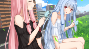 Anime Anime Girls Vocaloid Kotonoha Aoi Kotonoha Akane Blue Hair Pink Hair Long Hair Twins Artwork D 1040x1280 Wallpaper