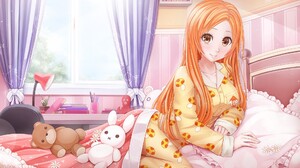 Anime Anime Girls Bleach Inoue Orihime Bed Books Long Hair Orange Eyes Orange Eyes Redhead Teddy Bea 2000x1133 Wallpaper