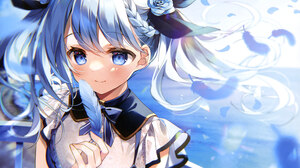 Anime Anime Girls Suimya Artwork Blue Hair Blue Eyes Smiling Feathers 5159x3947 Wallpaper