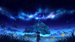 Anime Games Genshin Impact Anime Anime Girls Trees Sky Night Stars Constellations 4000x2250 Wallpaper