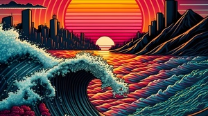 The Great Wave Off Kanagawa Artificial Intelligence 4K Waves Sunset Ai Art 3840x2400 wallpaper