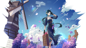Aura Star Game Characters Video Game Characters Flowers Petals Clouds Windmill 2500x2410 Wallpaper