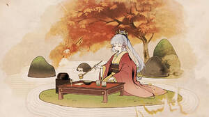 Kamisato Ayaka Genshin Impact Anime Anime Girls White Hair Japanese Clothes Autumn Women Wood Chips  1920x1080 Wallpaper