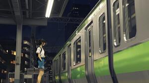 Bysau Digital Art Artwork Illustration Train Night Waiting Women Guitar Hands In Pockets Anime Girls 3000x3000 Wallpaper