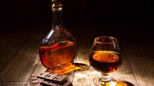Cognac Bottle Chocolate Drink Glass Still Life 2560x1707 Wallpaper