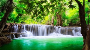 Erawan National Park Trees Nature Thailand Waterfall Sunlight 3840x2560 wallpaper