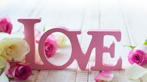 Artistic Love Petal Pink Pink Rose White Rose Wood Word 5596x3622 Wallpaper