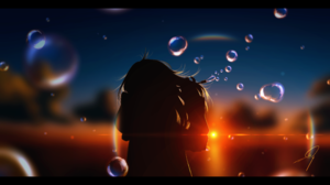 Anime Girls Anime Sky Sunset Sunset Glow Anime Bubbles Backlighting Nengoro Long Hair 3860x2240 Wallpaper