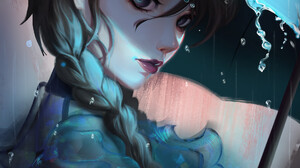 Einyssia Digital Art Artwork Illustration Painting Fantasy Art Fantasy Girl Rain Umbrella Dark Hair  1920x2616 Wallpaper